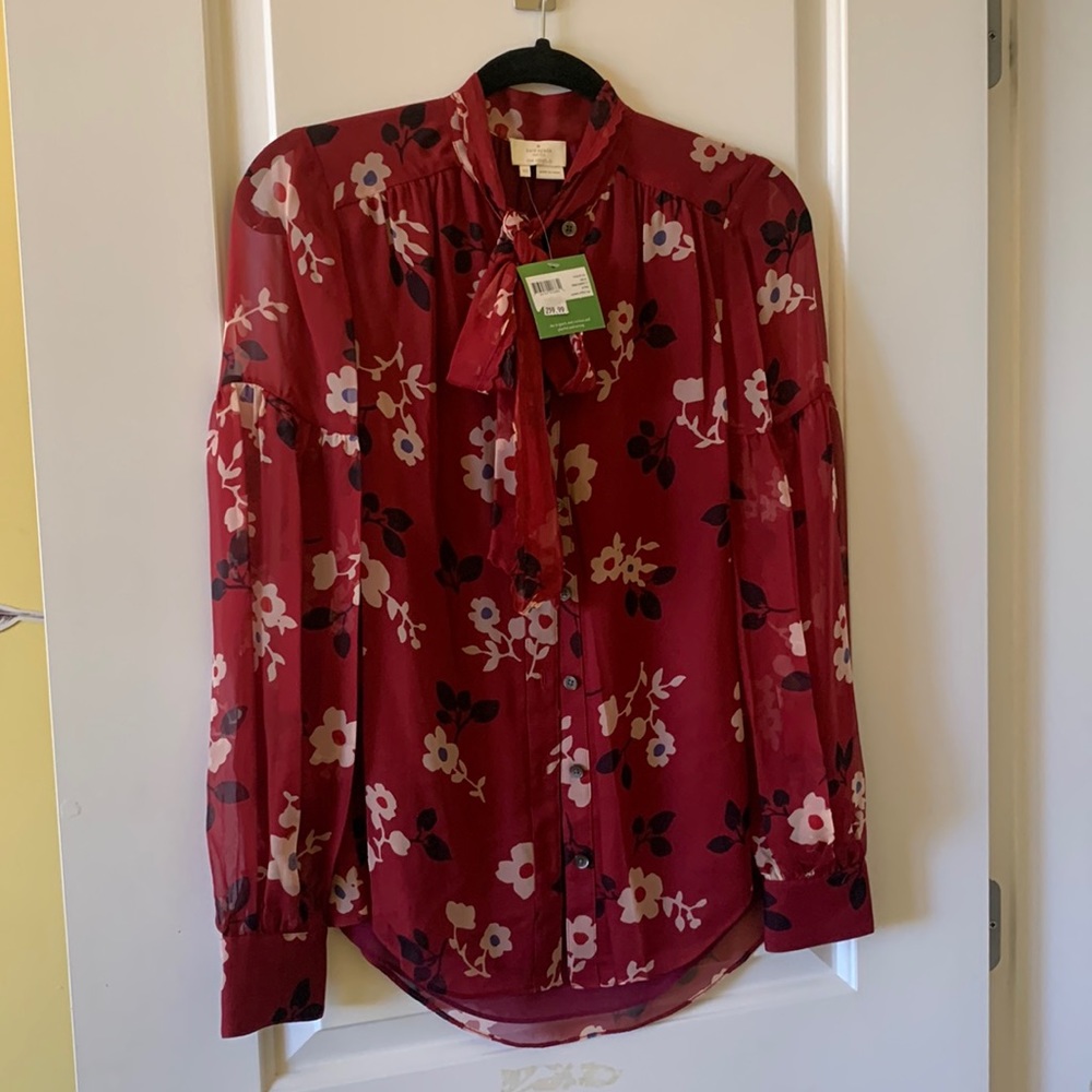 Kate spade red maroon floral blouse